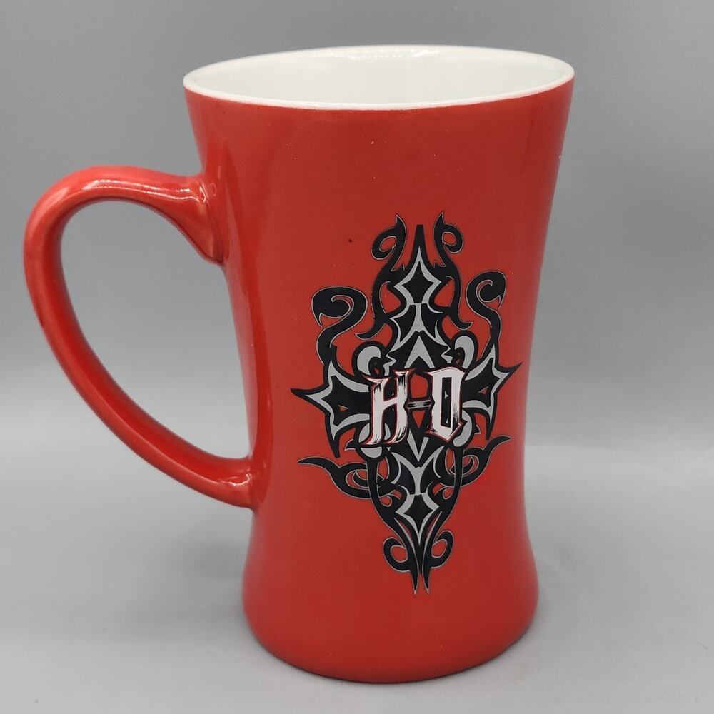 Harley-Davidson HD Scrollwork Cross Graphic on Tall Red Coffee Mug 2009 10oz